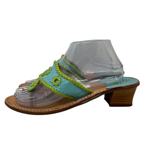 Jack Rogers Blue and Green Heeled Whip Stitch Leather Sandals 9 - Picture 4 of 9